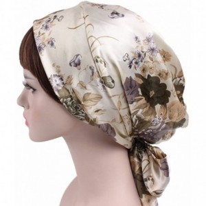 Skullies & Beanies Soft Satin Head Scarf Sleeping Cap Hair Covers Turbans Bonnet Headwear for Women - Beige - CZ18CG6TY8N $8.45