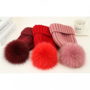 Skullies & Beanies Winter Knit Hat Real Raccoon Silver Fox Fur Pom Pom Warm Knit Beanie Hat - Navy (Real Fox Fur) - CN18Y2CH0...
