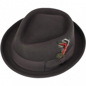 Fedoras Mens 100% Wool Felt Pork Pie Hat Diamond Shaped Crown Retro 1920s Crushable Packable Trilby - Brown - CF194E8RK05 $30.27