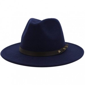 Fedoras Mens Western Cowboy Hat Faux Felt Wide Brim Fedora Hat - B Navy - C2193W7SZY5 $20.28