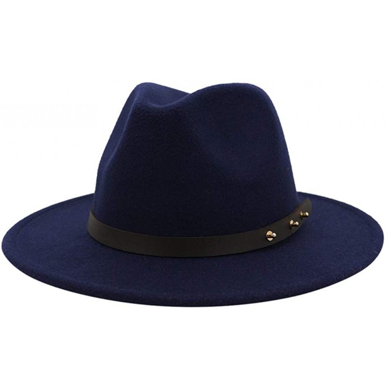 Fedoras Mens Western Cowboy Hat Faux Felt Wide Brim Fedora Hat - B Navy - C2193W7SZY5 $13.89