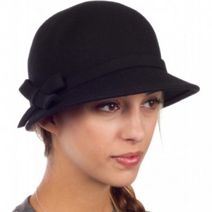 Bucket Hats Sally Vintage Style Wool Cloche Bucket Winter Hat with Bow Accent - Black - CJ1177TKH1L $42.98