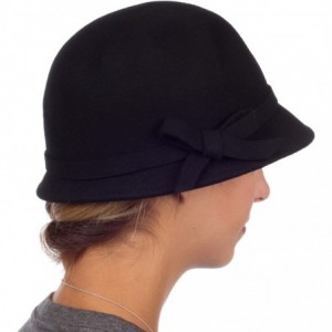 Bucket Hats Sally Vintage Style Wool Cloche Bucket Winter Hat with Bow Accent - Black - CJ1177TKH1L $29.44