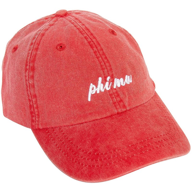 Baseball Caps Phi Mu (N) Baseball Hat Cap Cursive Name Font Adjustable Leather Strap - Red - C218SCDKCL9 $18.43