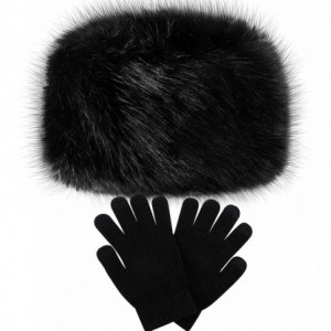 Skullies & Beanies Women's Winter Faux Fur Hat Cossack Russian Style Warm Hat with Wool Gloves - Black - CN192260XHZ $31.26