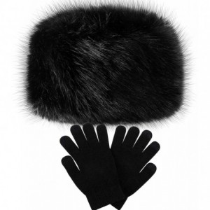 Skullies & Beanies Women's Winter Faux Fur Hat Cossack Russian Style Warm Hat with Wool Gloves - Black - CN192260XHZ $14.21