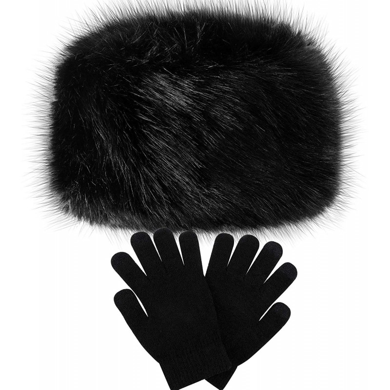 Skullies & Beanies Women's Winter Faux Fur Hat Cossack Russian Style Warm Hat with Wool Gloves - Black - CN192260XHZ $14.21