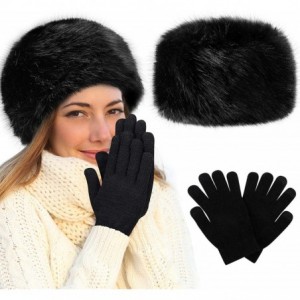 Skullies & Beanies Women's Winter Faux Fur Hat Cossack Russian Style Warm Hat with Wool Gloves - Black - CN192260XHZ $14.21