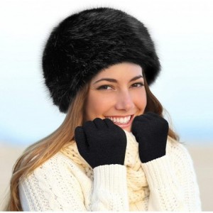 Skullies & Beanies Women's Winter Faux Fur Hat Cossack Russian Style Warm Hat with Wool Gloves - Black - CN192260XHZ $14.21