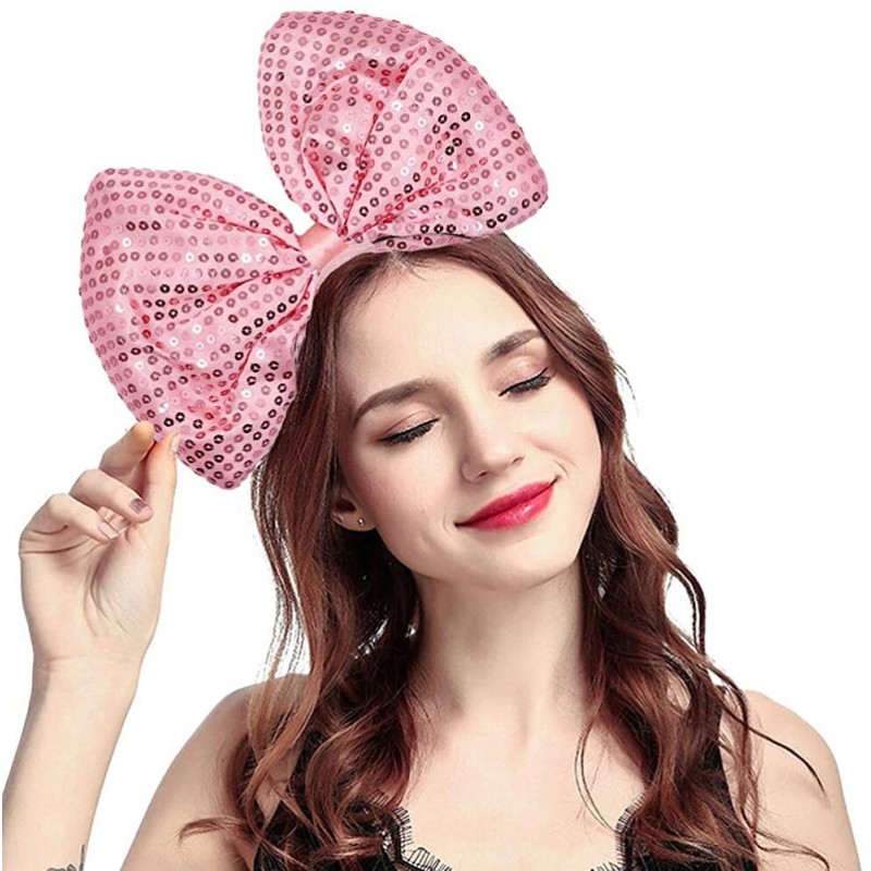 Headbands Women Huge Bow Headband Cute Bowknot Hair Hoop for Halloween Cosplay - Sequin - Pink - CM192H09R32 $10.35