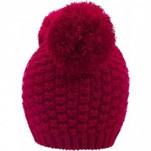 Skullies & Beanies Women's Winter Cable Knit Pompom Ski Snowboard Beanie Hat - Double Poms_burgundy - CF12O3YZ6X6 $12.27