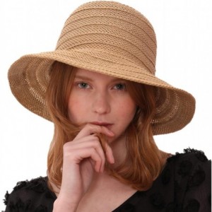 Sun Hats Beach Sun Hat Women Summer Cap Sunhat Wide Brim Foldable Packable Floppy Panama - Light-khaki-b - C518R8XEI3G $18.25