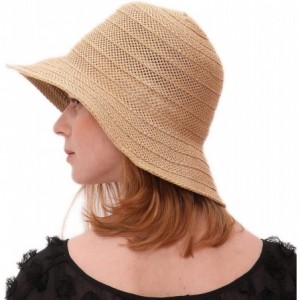 Sun Hats Beach Sun Hat Women Summer Cap Sunhat Wide Brim Foldable Packable Floppy Panama - Light-khaki-b - C518R8XEI3G $18.25