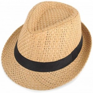 Fedoras Unisex Summer Short Brim Fedora - Hats for Men & Women + Panama Hats & Straw Hats - Straw Banded - CI182AEXK3O $11.56