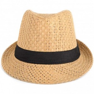 Fedoras Unisex Summer Short Brim Fedora - Hats for Men & Women + Panama Hats & Straw Hats - Straw Banded - CI182AEXK3O $11.56