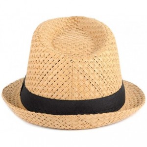 Fedoras Unisex Summer Short Brim Fedora - Hats for Men & Women + Panama Hats & Straw Hats - Straw Banded - CI182AEXK3O $11.56