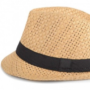 Fedoras Unisex Summer Short Brim Fedora - Hats for Men & Women + Panama Hats & Straw Hats - Straw Banded - CI182AEXK3O $11.56