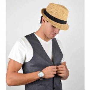 Fedoras Unisex Summer Short Brim Fedora - Hats for Men & Women + Panama Hats & Straw Hats - Straw Banded - CI182AEXK3O $11.56