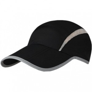 Baseball Caps Foldable Mesh Sports Cap with Reflective Stripe Breathable Sun Runner Cap - Black - CK17YLCL6GY $11.66