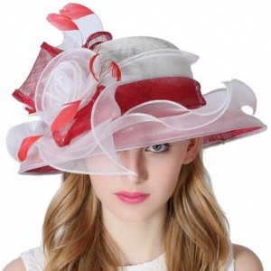 Sun Hats Women 3 Layers Sinamay Kentucky Derby Church Sun Summer Hats - Red - C9183402HRN $38.81