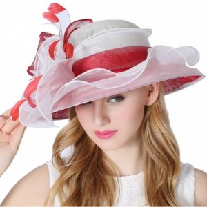 Sun Hats Women 3 Layers Sinamay Kentucky Derby Church Sun Summer Hats - Red - C9183402HRN $38.81