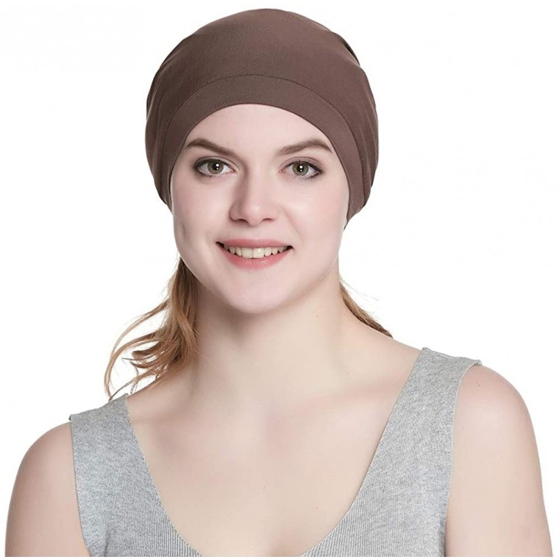 Skullies & Beanies Satin Lined Sleep Cap Slouchy Slap Hat — Soft Elastic Band- Stay All Night - Brown - CI18IWMYHU9 $15.75