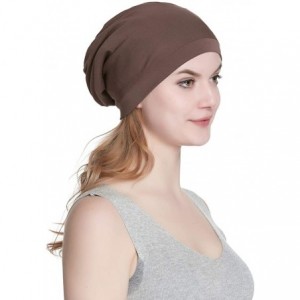 Skullies & Beanies Satin Lined Sleep Cap Slouchy Slap Hat — Soft Elastic Band- Stay All Night - Brown - CI18IWMYHU9 $15.75