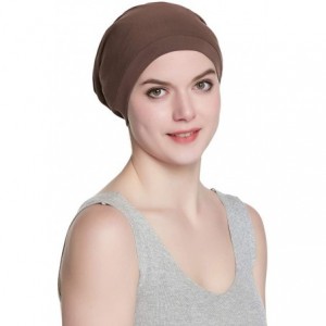 Skullies & Beanies Satin Lined Sleep Cap Slouchy Slap Hat — Soft Elastic Band- Stay All Night - Brown - CI18IWMYHU9 $15.75