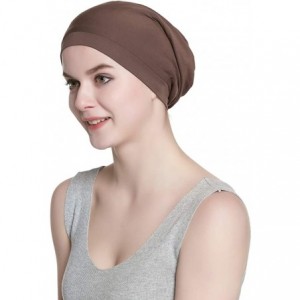 Skullies & Beanies Satin Lined Sleep Cap Slouchy Slap Hat — Soft Elastic Band- Stay All Night - Brown - CI18IWMYHU9 $15.75