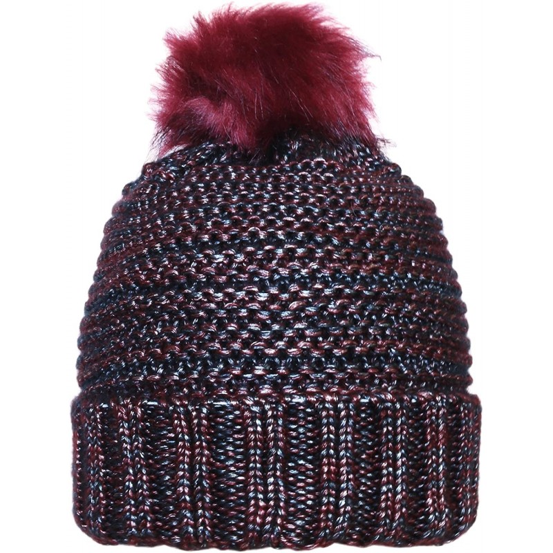 Skullies & Beanies Women Metallic Look Faux Fur Pom Pom Winter Beanie Hat - Burgundy - CP187348L0K $7.48