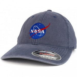 Baseball Caps XXL Oversize Washed NASA Insignia Small Patch Flexfit Cap - Navy - C918DQHDNG2 $35.96