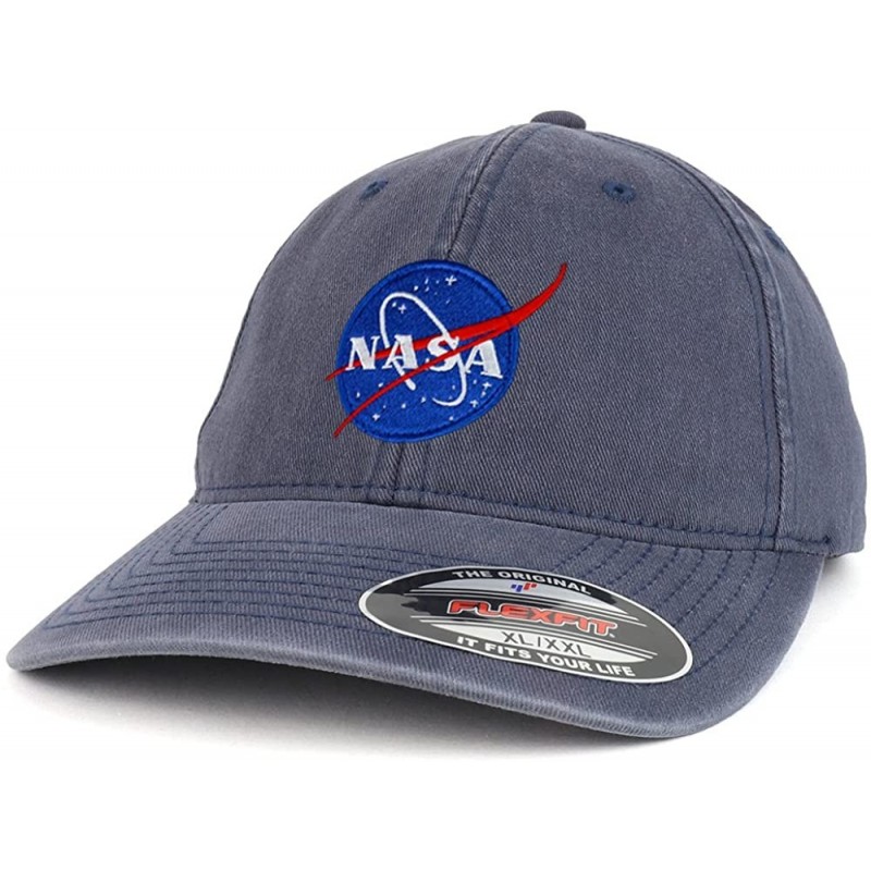 Baseball Caps XXL Oversize Washed NASA Insignia Small Patch Flexfit Cap - Navy - C918DQHDNG2 $14.19
