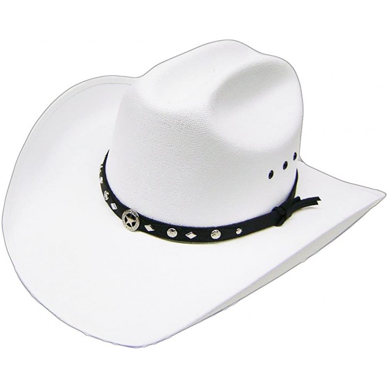 Cowboy Hats Unisex Traditional Straw Cowboy Hat Sheriff Star Hatband White - CX12HVENDN5 $26.77