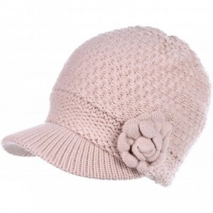 Skullies & Beanies Womens Winter Visor Cap Beanie Hat Wool Blend Lined Crochet Decoration - Cream With Flower - CQ18WKYW6LU $...