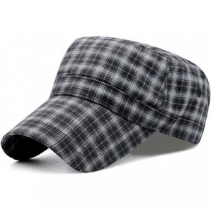 Baseball Caps Checkered Plaid Army Military Cadet Fidel Patrol Flat Cap FFH385WHT - Ffh386 Black Plaid - CC186NI92DO $13.25