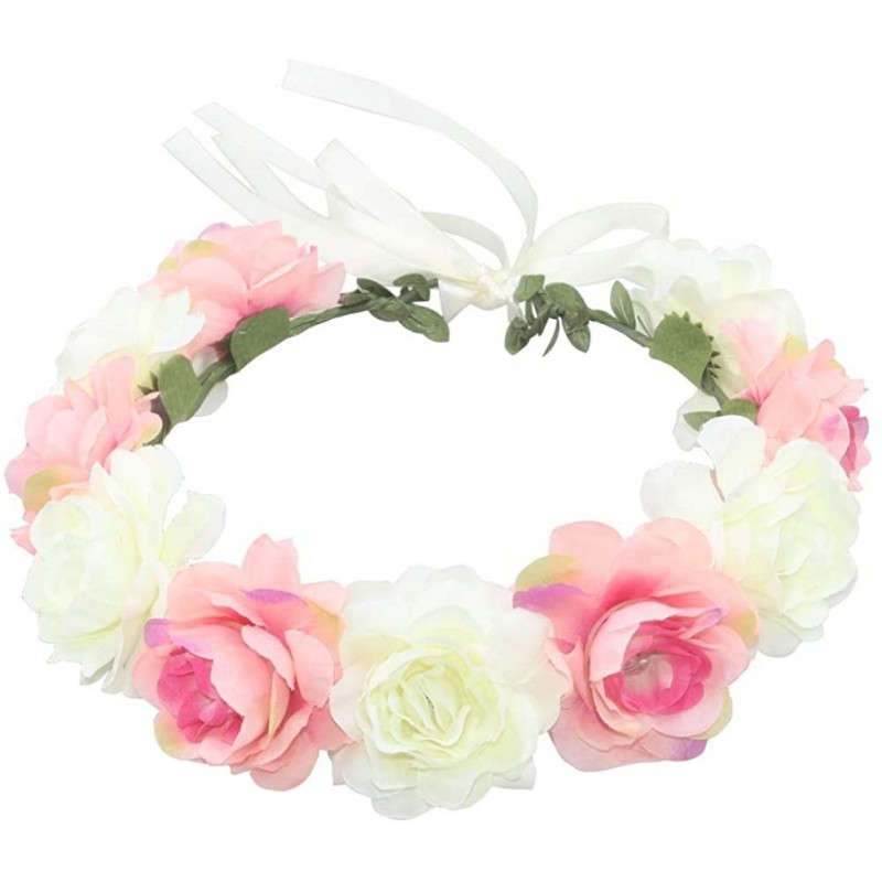 Headbands Flower Crown Floral Hair Wreath Wedding Headband Festival Garland - Ribbonpink2 - C718SK3O9MT $9.25