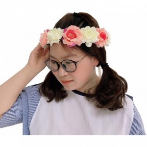 Headbands Flower Crown Floral Hair Wreath Wedding Headband Festival Garland - Ribbonpink2 - C718SK3O9MT $9.25