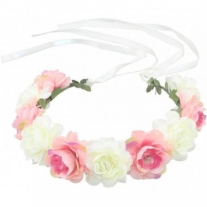 Headbands Flower Crown Floral Hair Wreath Wedding Headband Festival Garland - Ribbonpink2 - C718SK3O9MT $9.25