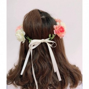 Headbands Flower Crown Floral Hair Wreath Wedding Headband Festival Garland - Ribbonpink2 - C718SK3O9MT $9.25