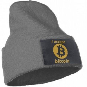 Skullies & Beanies Unisex I Accept Bitcoins Beanie Hat Winter Warm Knit Skull Hat Cap - Deep Heather - CR18KS2DLHW $20.94