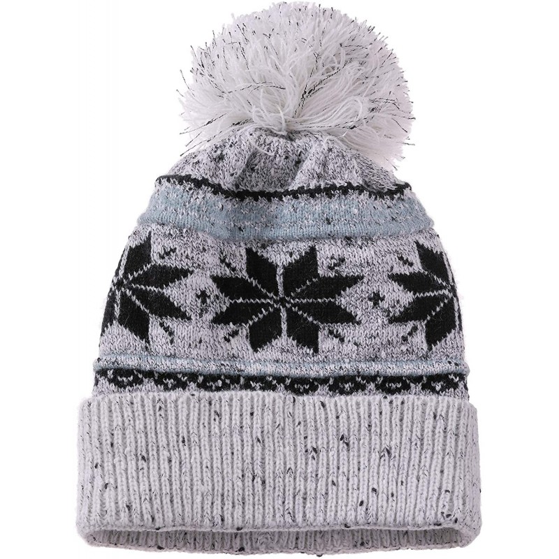 Skullies & Beanies Women Girl Winter Hats Knit Soft Warm Earflap Hood Cozy Large Snowflake Beanie - Gray Without Braid - C718...