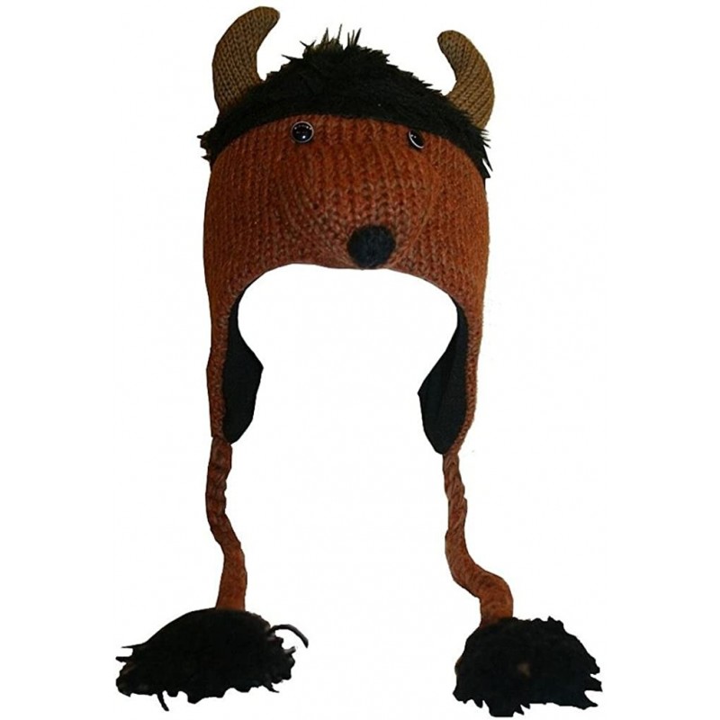 Skullies & Beanies Animal Hat Wool Fleece Lined Trapper Beanie Cap Adult Teenagers - Bison - CF11HNVNVOD $28.59