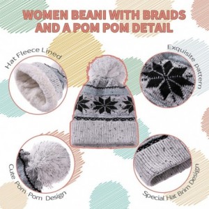 Skullies & Beanies Women Girl Winter Hats Knit Soft Warm Earflap Hood Cozy Large Snowflake Beanie - Gray Without Braid - C718...