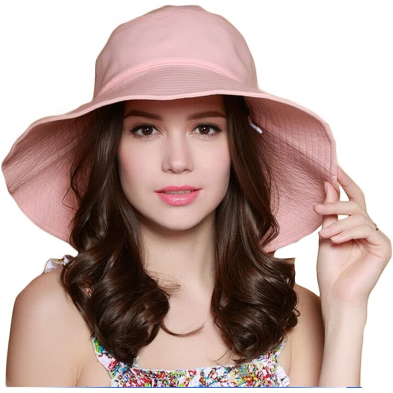 Sun Hats KM Women Foldable UV Protection Wide Brim Riding Hat - Pink - CK11XSYQAKZ $27.95