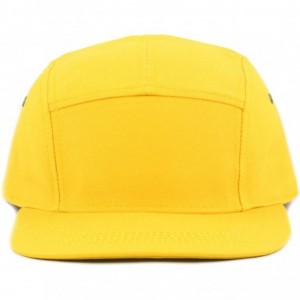 Baseball Caps Made in USA Cotton Twill 5 Panel Flat Brim Genuine Leather Brass Biker Board Cap - Yellow - C71895RS8O6 $21.78