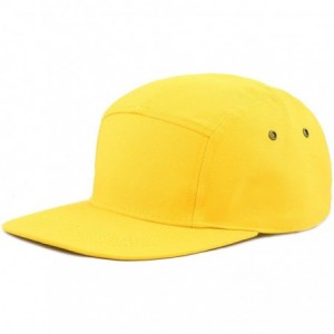 Baseball Caps Made in USA Cotton Twill 5 Panel Flat Brim Genuine Leather Brass Biker Board Cap - Yellow - C71895RS8O6 $11.46