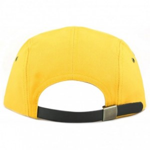 Baseball Caps Made in USA Cotton Twill 5 Panel Flat Brim Genuine Leather Brass Biker Board Cap - Yellow - C71895RS8O6 $11.46