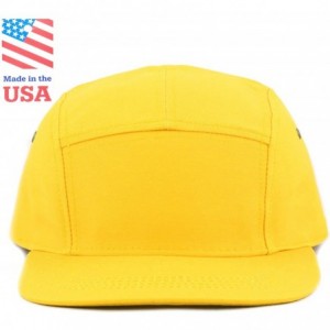 Baseball Caps Made in USA Cotton Twill 5 Panel Flat Brim Genuine Leather Brass Biker Board Cap - Yellow - C71895RS8O6 $11.46