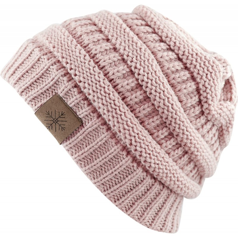 Skullies & Beanies Unisex Winter Chunky Soft Cable Knit Beanie Winter Hat - Indi Pink - CX12MAR27NU $11.48