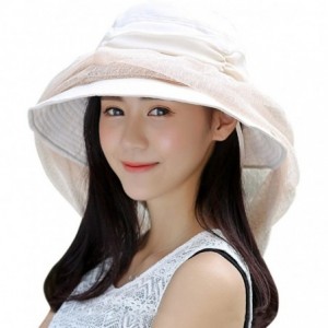 Sun Hats Womens Summer Veil Wide Brim Hats Chiffon Foldable Bucket Hat UPF 50+ - Beige - CX12I2P9UTX $18.49